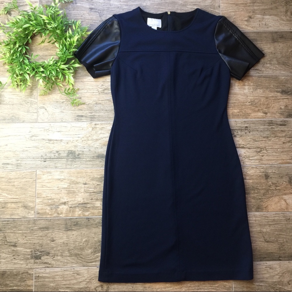 DONNA MORGAN Women Black Leather sleeve dress sz 2